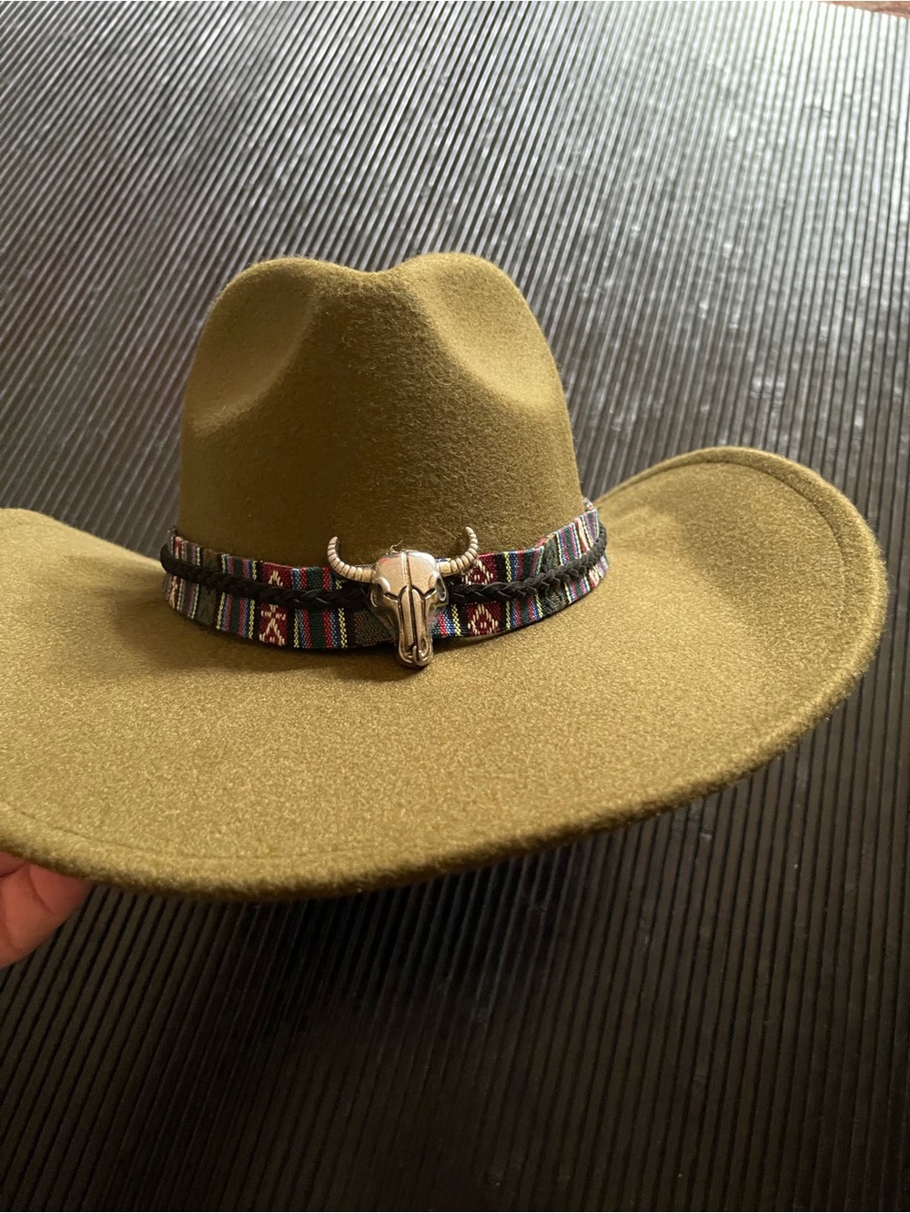 Urban Outfitters Olive Felt Cowboy Hat with Southwestern Band